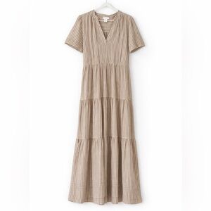 Cynthia Rowley Beige and White Striped Tiered Maxi Dress